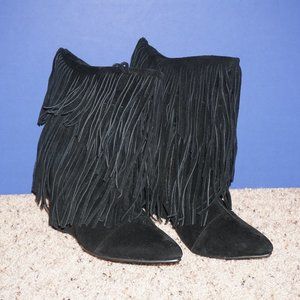 Liliana Women Suede Fringe Pointy Toe Boots
